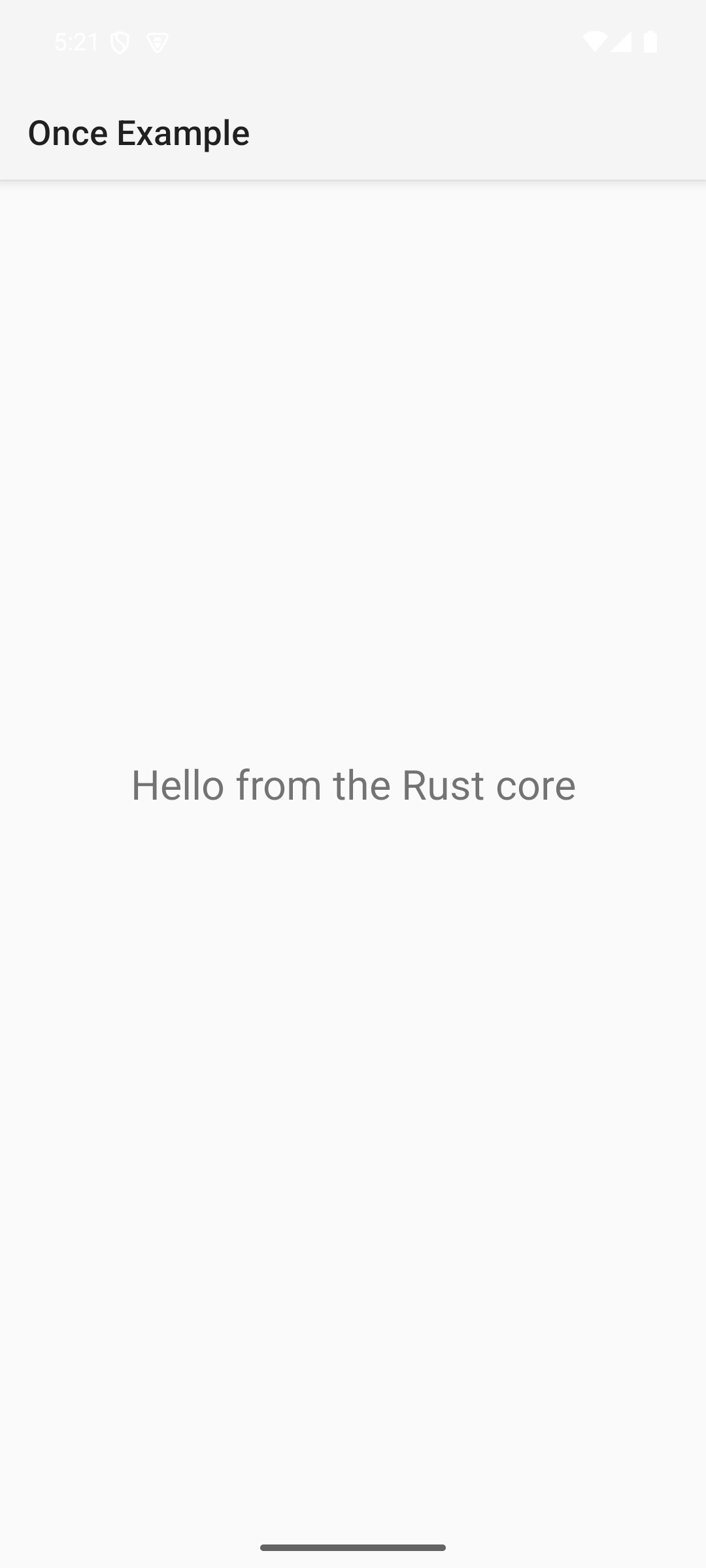 The Android app rendering the same greeting over JNI
